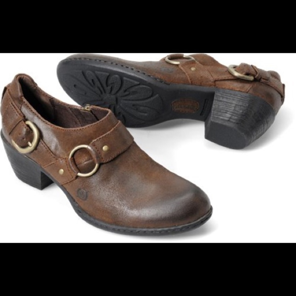 Women's 9.5 M Born Zowy Tobacco Brown Suede Leather Booties Harness Strap Shoes